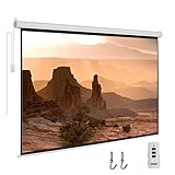 Kutatek 100inch Motorized Projector Screen, Support 16:9 4K 1080P,3D HD, Wall/Ceiling Mounted White Projection Screen with Two Remote Controls for Indoor & Outdoor Use (Power Cord Left)