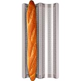 Fulimax Baguette Pan French Bread Pans For Baking Pans, Nonstick 2 Slots Perforated Italian Loaf Pan Mold Long French Bread Pan Golden