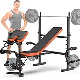 Fostoy Olympic Weight Bench Set with Squat Rack, 660lbs Bench Press Set with Barbell Rack, Adjustable Incline Bench, Leg Developer, Preacher Curl - Ideal for Full-Body Strength Training at Home Gym