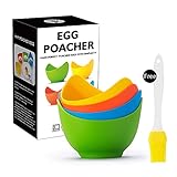 YEEJA Egg Poacher Perfect Poached Egg Maker Poached，Food Grade Non Stick Silicone Egg Poaching Cup for Microwave or Stovetop Egg Poaching, with Extra Silicone Oil Brush，Pack of 4