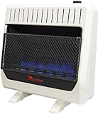 HearthSense BF30T-BB Ventless Dual Fuel Blue Flame Space Heater with Thermostat Control for Home and Office Use, 30000 BTU, Heats Up to 1400 Sq. Ft., Includes Wall Mount, Base Feet, and Blower, White