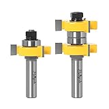 Tongue and Groove Router Bit Set 1/2 Shank, SellyOak Tongue Groove Router Bit, 3 Teeth Adjustable T Shape for Doors, Drawers, Shelves & More-Processing Template Thickness: 18-40mm