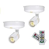 LEASTYLE Spot Lights Battery Operated Picture Lights Mini Accent Lights Indoor Dimmable LED Spotlight with Remote Stick on Anywhere Rotatable Wall Light(2 Pack)