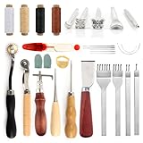 Leather Tooling Kit-Leather Working Tools Craft Kit for Beginners 30Pcs with Waxed Thread Stitching Groover Awl Leathercraft Adults Gifts