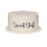 Amici Home Maddox Metal Cake Carrier | Sweet Stuff Cake Holder | Speckled Cream Dessert Carrier for Kitchen Countertop | Cake Storage Container with Handle