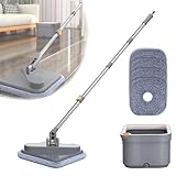 Spin Mop M16, Self Wash Spin Mop M16, Spin Mop and Bucket with Wringer Set, 360° Rotating Mop, with 4 Reusable Microfiber Pads, Squeeze Mop Wet and Dry Use Strong Water Absorption