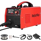 display4top Mig Welder, 130A Portable Welding Machine, Flux Core Wire Welder, MIG 130 Automatic Feed Welding Machine Equipment with Mask - 110V (red)