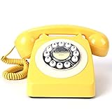 Rotary Phone, MCHEETA 1960's Retro Dial Phone, Classic Landline Phones with Redial Button, Vintage Corded Telephone for Home Decor, Fresh Yellow