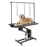 TLSUNNY 43' Dog Hydraulic Grooming Table, Adjustable Height Pet Professional Trimming Drying Table, w/Arms, 2 Nooses & Clamps, for Small/Medium/Large Dogs, Cats, Heavy-Duty, 400lbs Capacity, Black