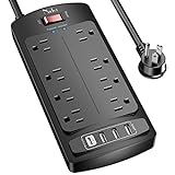 Surge Protector Power Strip - Nuetsa Flat Plug Extension Cord with 8 Outlets and 4 USB Ports, 6 Feet Power Cord (1625W/13A), 2700 Joules, ETL Listed, Black