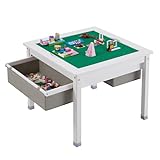 Onirw 3 in 1 Kids Table with Storage Drawers, Wooden Toddler Construction Play Table with Detachable Blocks and Blackboard Tabletop, Compatible with Lego and Duplo Bricks (White - Without Chair)