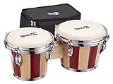 RockJam 7' and 8' Bongo Drum Set with Padded Bag and Tuning Key, Red and Natural Stripe