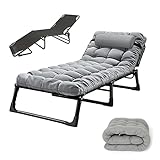 Soliles Reclining Chairs with Mattress,Outdoor Patio Folding Lounge Chair for Sun Tanning,Adjustable 4-Position Portable Folding Chaise Camping Cot for Adult,Perfect Chair for Pool/Beach/Sunbathing