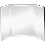 Hamilton Hills Trifold Vanity Mirror - 28 x 40 Inches Tri-fold Tabletop Mirror or Wall-Mount Mirror with Beveled Mirrored Edges - 3 Panel Vanity Mirror with Hinges for Folding - Makeup or Dressing