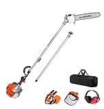 PROYAMA 90-180 Degree 42.7cc Head Adjustable Pole Chainsaw for Tree Trimming with 12 inch OREGON Cutting Bar & OREGON Chain 43-inch Extension for a 15ft Reach Gas Cordless Pole Saw