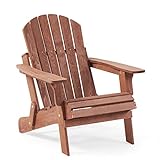 Oversize Outdoor Wooden Folding Adirondack Chair with Pre-Assembled BackRest & SeatBoard, Wood Patio Chair for Garden Backyard Porch Pool Deck Firepit