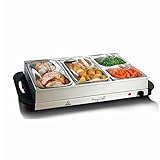 MegaChef Buffet Server & Food Warmer with 4 Sectional, Heated Warming Removable Tray Frame, SILVER