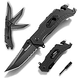 Toldadi Spring Assisted Pocket Knife With Clip for Men, 3.2 in Serrated Blade Folding Knife With Liner Lock, 7-In-1 Multitool EDC Knife Gifts for Men Father Husband