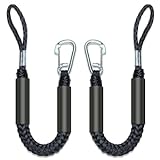 2PCS Fender Lines 2FT Premium Bungee Boat Lines with 316 Stainless Clip for Boat Bumper/Boat Fender Boat Accessories for Mooring for Jet Ski, SeaDoo, Yamaha WaveRunner Dinghy (Black, 2 Feet)