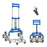 Fullwatt Stair Climbing Cart, Folding Stair Climber Dolly with 155 Lbs, 3 Wheels Hand Truck with 27''-42'' Telescoping Handle, 4 Universal Wheels & 2 Elastic Ropes Easily Lift Items Up and Down Steps