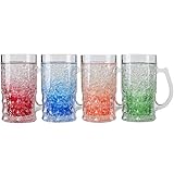 Lily's Home Insulated Double Wall Gel-Filled Acrylic Frosted Freezer Beer Glasses, Great for Enjoying Brews at BBQs and Parties, Clear with Assorted Color Bases (14 oz. Each, Set of 4) - Mug Shape