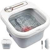 iFedio Collapsible Foot Spa Bath with Heat and Bubble Massage Jets, Pedicure Spa,Foot Soak Tub Non-Motorized Rollers File,Portable Massager Spa(White)
