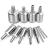 12 Pcs Diamond Drill Bits for Ceramic, Diamond Hole Saw Drill Bit Set Kit, High Quality Glass Drill Bit for Bottles, Pots, Marble, Granite Stone, Tile Cutting 0.16 Inch - 1.18 Inch（4 mm - 30 mm）YLYL
