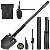 Yeacool Survival Shovel, (28.3'') Camping Folding Shovel, Military Spade Multitool, Tactical Trench Tool, with Pickaxe, Compass, Whistle, Molle Bag for Digging, Metal-Detecting, Off Roading, Emergency