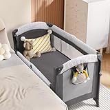 ELEMARA 3 in 1 Wide Baby Bassinet with Ajustable Side,All Mesh Bedside Sleeper with Mattress,Sheet,Storage Pocket,Wheels and Trap,Playpen Travel Crib Bed with Bag for Newborn