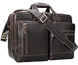 Leather Briefcase for Men Expandable Vintage 17 Inch Laptop Messenger Bag Crossbody Shoulder Business Travel Bags Attache Case