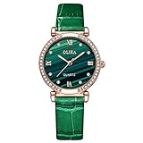 Olika Women Quartz Watch, Diamond Rose Gold Quartz Watch, Waterproof Leather Strap Band - Ladies Fashion Wristwatch (Rose Green)