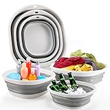 Collapsible Tub Wash Basin Laundry Tub 3 Pack Collapsible Laundry Baskets Foldable Dish Tub Plastic Washtub Space Saving Storage Container for Dishing, Fruit, Camping, Laundry, Hiking & Home (Grey)