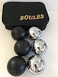 BuyBocceBalls Listing - Unique 6 Ball 73mm Metal Bocce/Petanque Set with 3 Silver Balls and 3 Black Balls