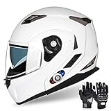 FreedConn Motorcycle Bluetooth Helmet BM2-S Flip Up Modular Bluetooth Motorcycle Helmet Voice Dial Hands-Free Call 500M 2-3 Riders MP3 FM DOT Motorcycle Helmet with Bluetooth 3.0 (X-Large, White)