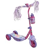 Huffy Disney Princess Preschool Scooter W/Lights, Streamers & A Water Bottle, Fuchsia Pink
