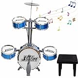 Kids Drum Set Drum Set for Toddler Baby Drum Set Educational Percussion Musical Instruments 5 Drums with Stool Drum Toy Jazz Drum Kit for Boys Girls Age 1-3 3-5 5-9 Birthday