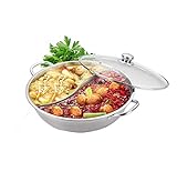 Yzakka Stainless Steel Shabu Shabu Hot Pot Pot with Divider for Induction Cooktop Gas Stove (30cm, With Cover)