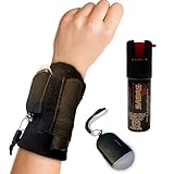 Sabre Red Pepper Spray Self Defense Kit by Nu Spin - Includes 130dB Personal Alarm w/Safety Light - Quick Access Armband w/Zipper Pocket - 25 Bursts Police Strength w/UV Marking Dye