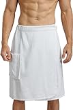 Fishers Finery Mens Premier Terry Wrap, Resort Spa Wrap with Pocket, White, One size fits most