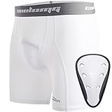COOLOMG Athletic Cups Youth Boys Sliding Shorts with Protective Cup Baseball Football MMA Lacrosse Hockey White M