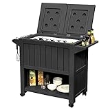 YITAHOME 85 Quart Rolling Cooler Cart with Bottle Opener Drainage, Portable Patio Cooler on Wheels, Outdoor Beverage Cart Ice Chest Cart for Patio Pool Deck Party BBQ Cookouts (Black)