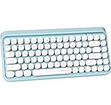 MoMoone Portable Bluetooth Colorful Computer Keyboards, Wireless Mini Compact Retro Typewriter Flexible 84Keys Design Keyboard for Tablet Computer, PC(Blue-White)