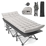 Suteck Camping Cot, 32In XXL Folding Camping Cot Heavy Duty Sleeping Bed for Adults 1200D Double Layer Oxford Cots for Camping W/Pilllow Mattress Carry Bag for Home Office Nap Beach Travel, 500LBS