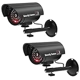 WALI Bullet Dummy Fake Surveillance Security CCTV Dome Camera Indoor Outdoor with One LED Light, Security Alert Sticker Decals (TC-B2), 2 Packs, Black