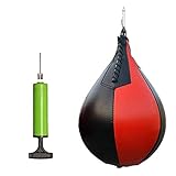 MXiiXM Speed Bag, Leather Hanging Punching Ball with Pump and Metal Hook for Boxing MMA Muay Thai Fitness Fighting Sport Training Suit for Kids Men Women (Red)