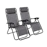 Zero Gravity Chairs Set of 2 Pool Lounge Chair Zero Gravity Recliner Lawn Patio Outdoor Porch Beach Backyard Anti Gravity Chair Folding Reclining Camping Chair with Headrest by Naomi Home - Grey