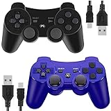 Wireless Controllers for PS3 Playstation 3 Dual Shock (Pack of 2, Black and Blue)