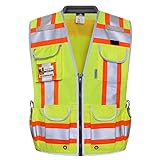 Dib Safety Reflective Vest Heavy Duty, High Visibility Two Tone Engineer Vest, Made with 3M Tape, Padded Collar, Retractable ID Pocket, Yellow XL