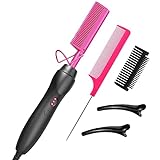Electric Comb Hair Straightener Heat Pressing Combs,Hot Ceramic Hair Straightening Comb Flat Iron for Natural Black Hair African American Gift - Pink Comb