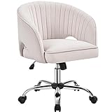 Yaheetech Home Office Chair, Velvet Desk Chair, Upholstered Modern Swivel Chair with Tufted Barrel Back, Rolling Wheels for Office,Study, Vanity,Bedroom Cream